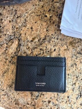 Tom Ford Black Pebbled Leather Slim Card Case